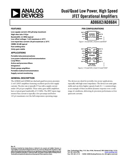 Analog Devices AD8682/AD8684 Operational Amplifier Datasheet Rev B - cover page