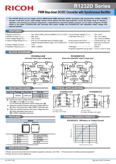 Ricoh R1232D Series PWM Step-down DC/DC Converter Datasheet - cover page