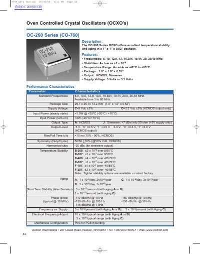 Vectron International Oven Controlled Crystal Oscillators (OCXO s) OC-260 Series (CO-760) - cover page