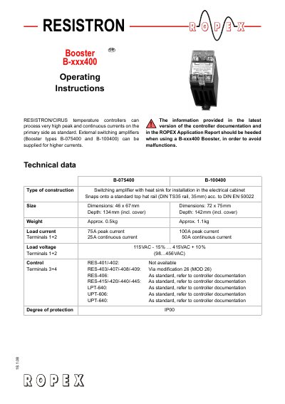 RESISTRON B-xxx400 Series Booster Operating Instructions - cover page