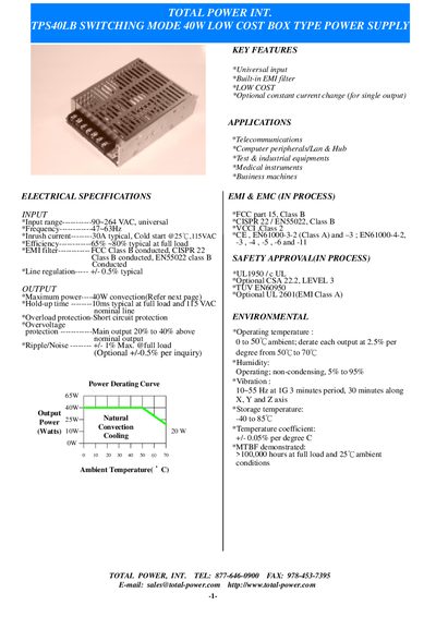 Total Power International TPS40LB Switching Mode 40W Low Cost Box Type Product Leaflet - cover page