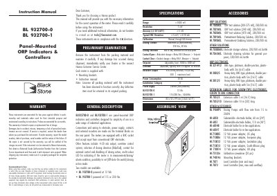 BL 932700-0 BL 932700-1 Panel-Mounted ORP Indicators Controllers Instruction Manual - cover page