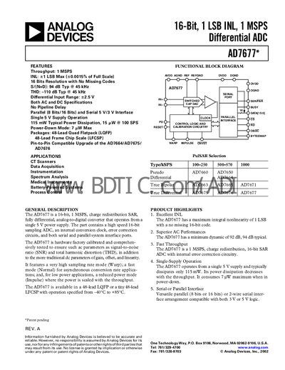 Analog Devices AD7677 Datasheet - cover page