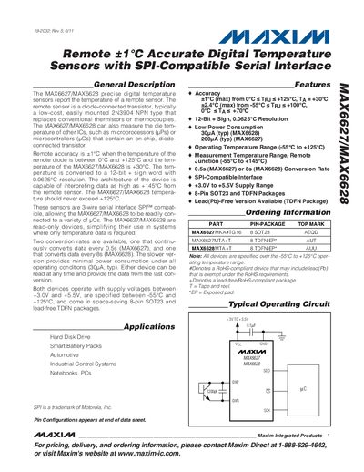 Maxim MAX6627/MAX6628 Remote Temperature Sensor Datasheet - cover page