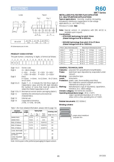R60 Metallized Polyester Film Capacitor Datasheet - cover page