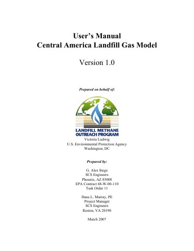 SCS Engineers Central America LFG Model Version 1.0 User's Manual - cover page