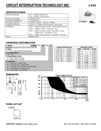 Circuit Interruption Technology A-0709 Datasheet - cover page