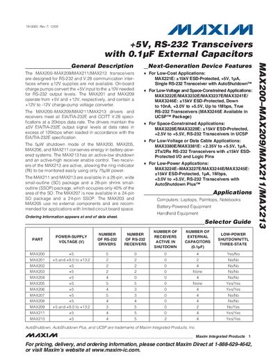 Maxim MAX200/MAX209/MAX211/MAX213 Datasheet - cover page