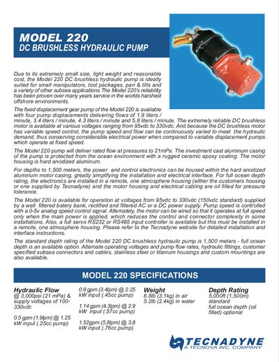 Tecnadyne 220 DC Brushless Hydraulic Pump Manual - cover page
