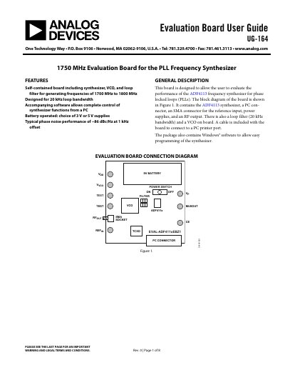 Analog Devices UG-164 ADF4113 Evaluation Board User Guide