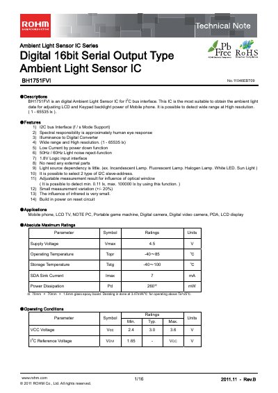 ROHM BH1751FVI Technical Note - cover page