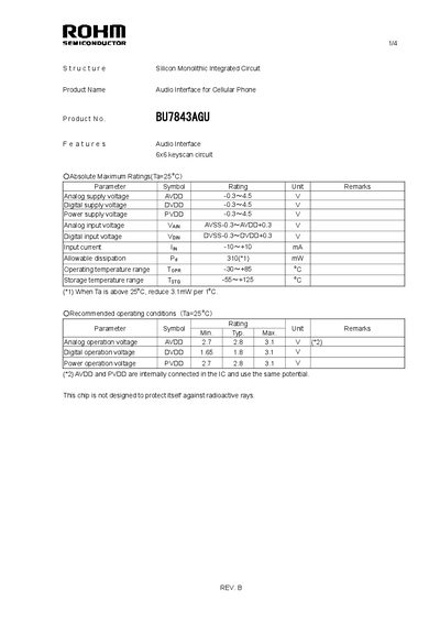 ROHM BU7843AGU Audio Interface Datasheet - cover page