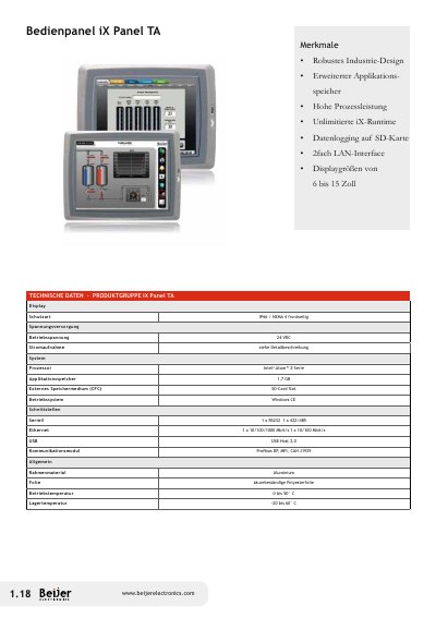Beijer iX Panel TA70-TA 150 technology data - cover page