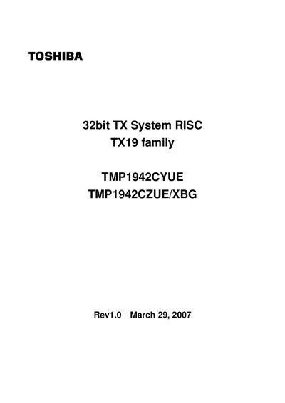 Toshiba TMP1942CYUE/TMP1942CZUE/CZXBG 32-bit TX19 Microprocessor Manual - cover page