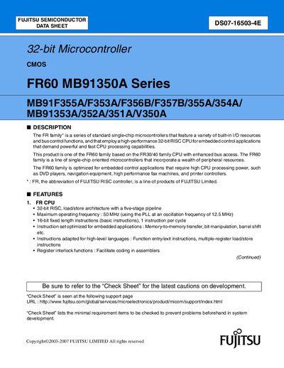 Fujitsu MB91350A Series Datasheet - cover page