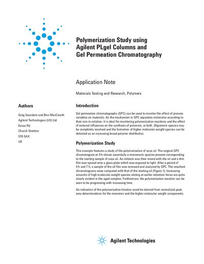 Agilent PLgel Columns Gel Permeation Chromatography Application Note - cover page