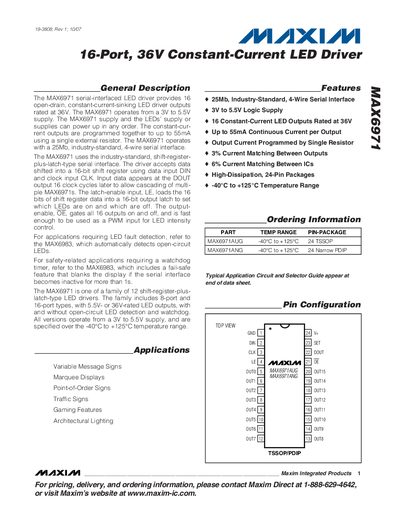 Maxim MAX6971 16-Port 36V Constant-Current LED Driver Datasheet - cover page