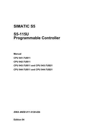 Siemens S5-115U Programmable Controller Manual - cover page