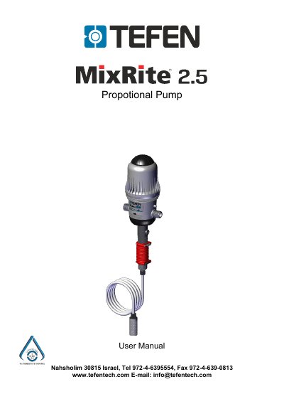 Tefen MixRite Series Water-Driven Proportional Dosing Pump User Manual - cover page