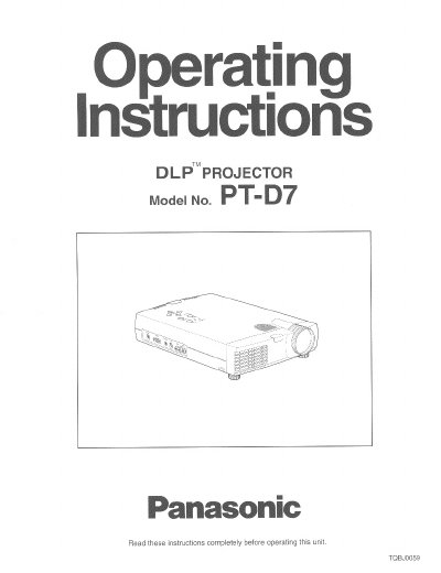 Panasonic PT-D7 DLP Projector Operating Instructions - cover page