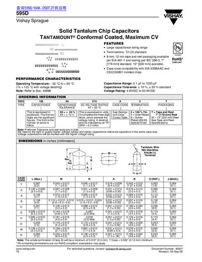 Vishay 595D Solid Tantalum Chip Capacitor Datasheet - cover page
