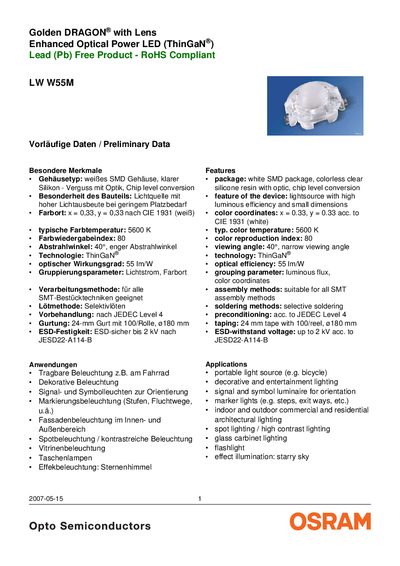 OSRAM LW W55M LED Datasheet