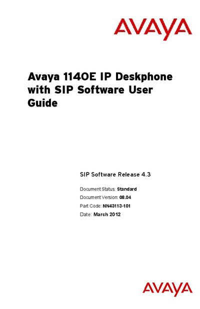 Avaya 1140E IP Deskphone SIP Software User Guide - cover page