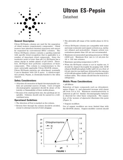 Agilent Ultron ES-Pepsin Chiral Column Datasheet - cover page