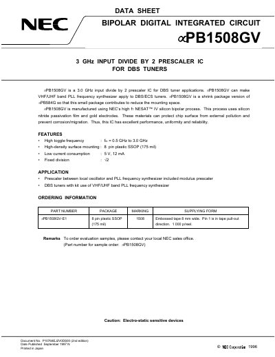 NEC uPB1508GV Datasheet - cover page
