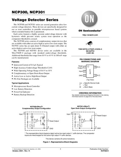 ON Semiconductor NCP300/NCP301 Voltage Detector Datasheet - cover page