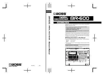 BOSS BR-600 Digital Recorder Owner's Manual - cover page