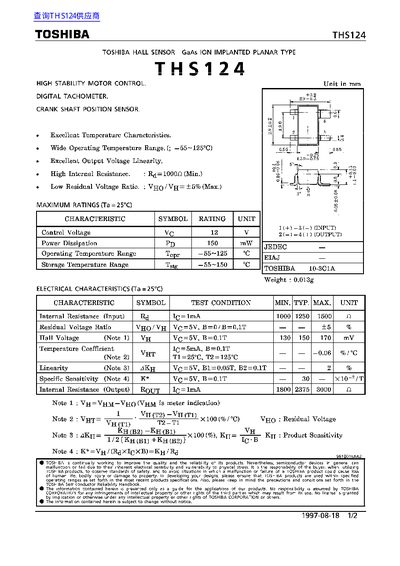Toshiba THS124 Hall Sensor Datasheet - cover page