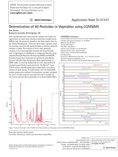Agilent S!-01347 Determination of 80 Pesticides in Vegetables using LC/MS/MS Application Note - cover page