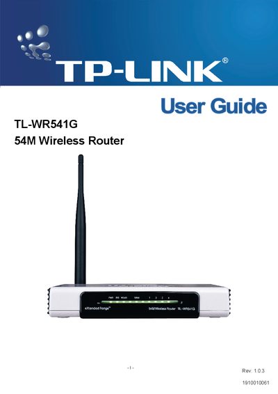 TP-Link TL-WR541G 54Mbps Wireless Router User Guide - cover page