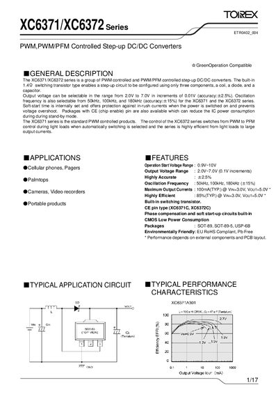TOREX XC6371/XC6372 Series PWM/PFM Controlled Step-up DC/DC Converters Datasheet - cover page
