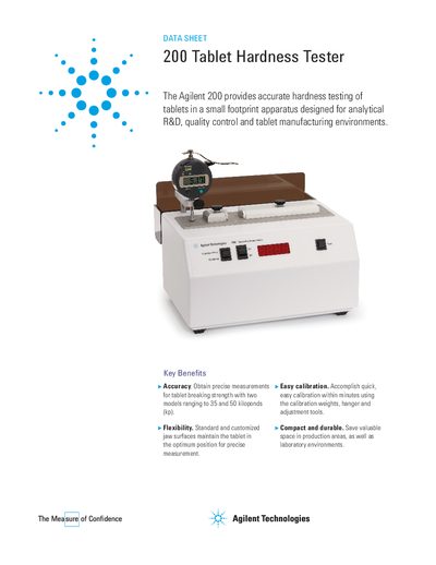 Agilent 200 Tablet Hardness Tester Datasheet - cover page