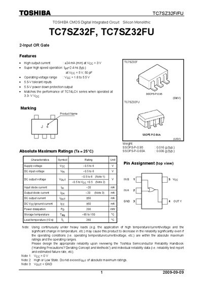 TOSHIBA TC7SZ32F TC7SZ32FU Manual - cover page