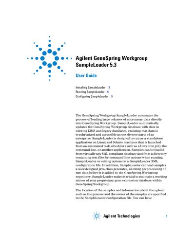 Agilent GeneSpring Workgroup SampleLoader 5.3 guide - cover page