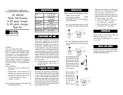 Hanna Instruments HI 38034 Total Hardness Test Kit Instruction Manual - cover page