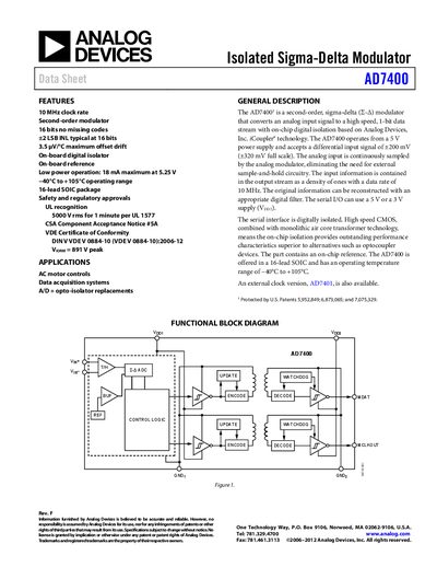Analog Devices AD7400 Datasheet