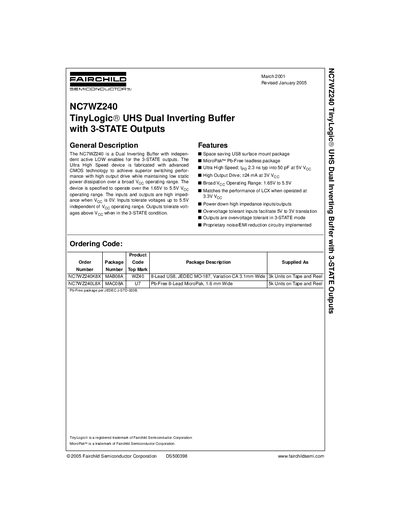 Fairchild NC7WZ240 Dual Inverting Buffer Datasheet - cover page