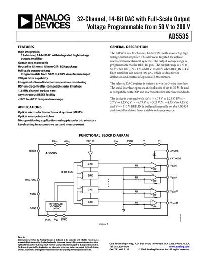 Analog Devices AD5535 32‑Channel 14‑Bit DAC Datasheet - cover page
