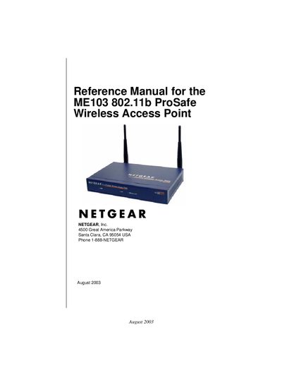 Netgear ME103 Wireless Access Point User Manual - cover page