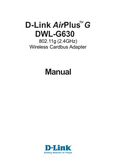 D-Link DWL-G630 Wireless Cardbus Adapter User Manual - cover page