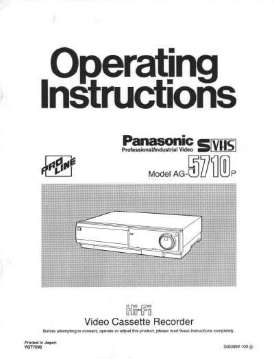 Panasonic AG-5710P Video Cassette Recorder User Manual - cover page