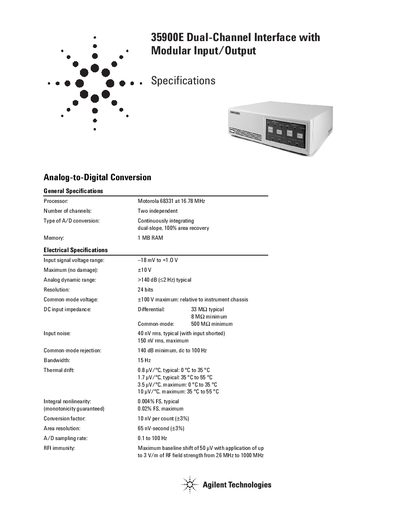 Agilent 35900E Dual-Channel Interface with Modular Input/Output Datasheet - cover page
