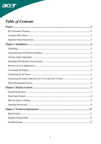 ALI715 LCD Monitor User Manual - cover page