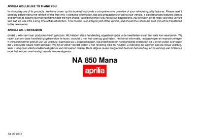 Aprilia NA 850 Mana User Manual - cover page