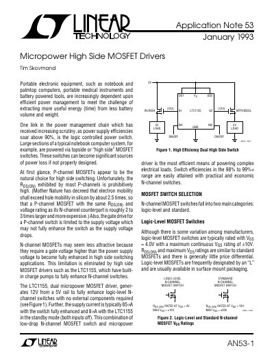 Linear Technology AN53 Micropower High Side MOSFET Drivers Application Note