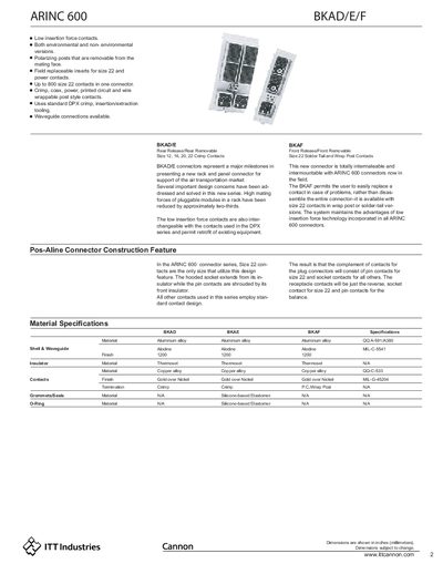 ITT Cannon ARINC 600 BKAD/E/F Connector Handbook - cover page